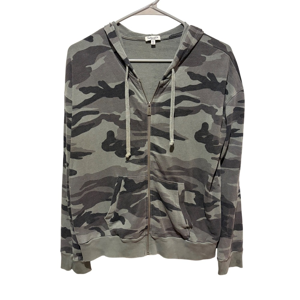 Splendid Camo Zip Up Hoodie Womens Medium Grey Camouflage Sweatshirt USA